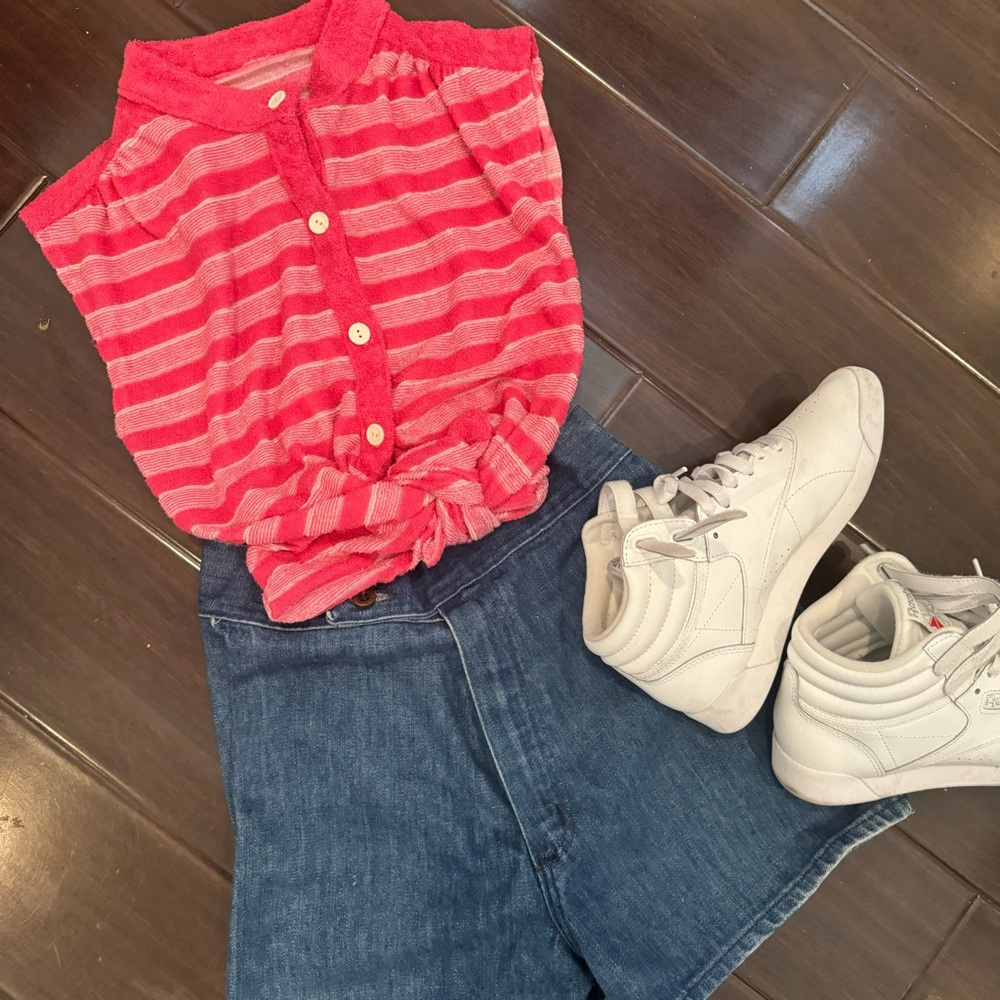 Women’s Vintage late 70s Pink Striped Terrycloth Tank